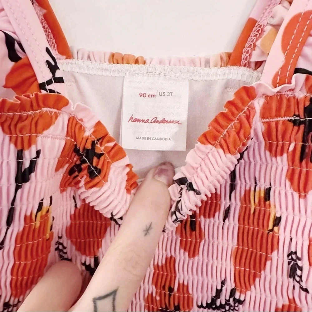 Hanna Andersson Floral Smocked Ruffle Swim Top Swim Suit